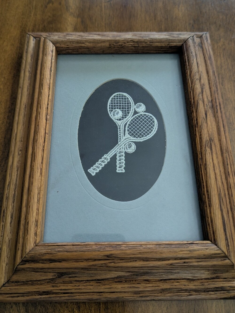 Unique Vintage Framed Lace Embroidery Tennis racket Bruges, Belgium *read*